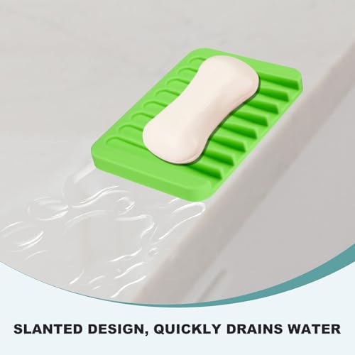 uxcell 2 Pcs Self Draining Silicone Soap Dish, Soap Tray with Drainage for Bathroom Shower Kitchen Sink, 4.5" x 3.1" x 0.4", Green - color: Green