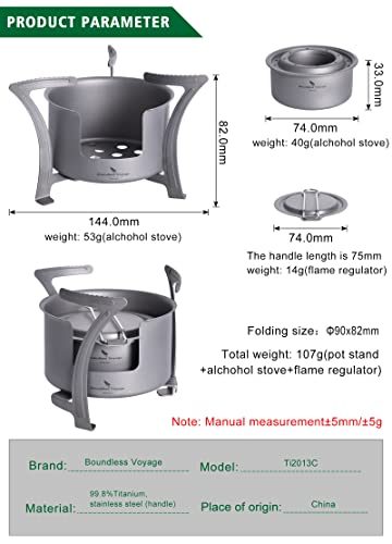 Boundless Voyage Titanium Alcohol Stove Spirit Burner with Fire Cover Outdoor Wood Stove with Stands Brackets Camping Multi-Fuels Ultralight Backpacking Stove (Stove & Bracket Set) - color: Stove & Bracket Set