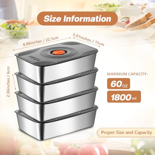 Layhit 16 Sets 60oz Stainless Steel Food Storage Containers with Lids Large Reusable Stackable Metal Container Outdoor Rectangle Fruit Lunch Box for Picnic Travel Dishwasher and Freezer Safe - size: 60oz