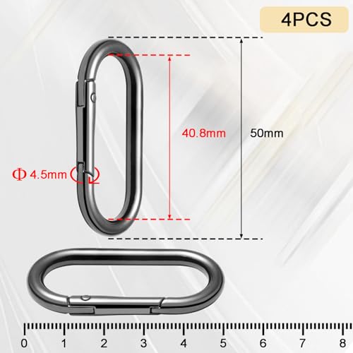 4pcs 2" Oval Spring Keyrings, Large Keychain Carabiner Clips, Spring O Rings Buckles for Purse Clip, Bag Strap Clasp, Backpack Charms, Dog Tag, Car Keyring Accessories (GunBlack) - color: 2" Length GunBlack 4pcs