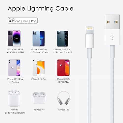 Short CarPlay Lightning Cable, 20 inch USB A to Lightning Cable for Apple iPhone 14, 14 Plus, 14 Pro Max, 13, SE 2nd/12/11/Xs/XR/8/7, iPad Air 4/5/ 6/7/8, Mini 2/3/4/5 Charger Cord, Car Charging Cable - color: White, size: 1.5FT, style: USB A to Lightning