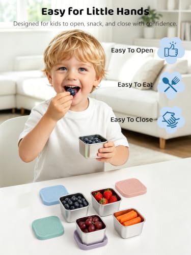 HTEVW 6 Pack Stainless Steel Snack Containers for Kids, 6 oz Food Container - color: color3