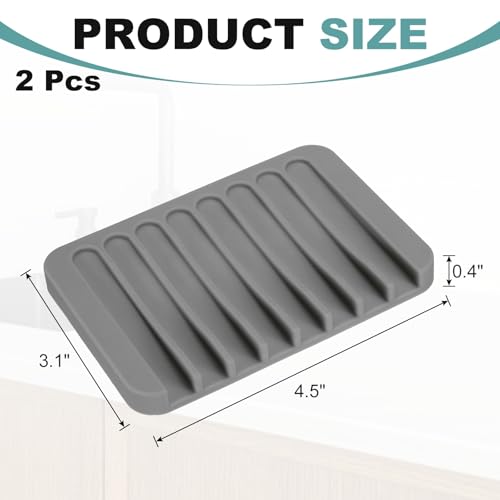 uxcell 2 Pcs Self Draining Silicone Soap Dish, Soap Tray with Drainage for Bathroom Shower Kitchen Sink, 4.5" x 3.1" x 0.4", Light Grey - color: Light Grey