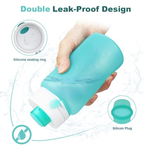 PLTCAT Collapsible Water Bottles, 19oz Foldable Silicone Travel Bottles | BPA-Free Silicone, Leak-Proof Lids, Dishwasher Safe, Carabiner Clips, Compact Roll-Up Design - color: Green