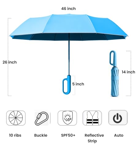 MRTLLOA Compact Travel Umbrella, 10 Ribs Windproof UV Protection - color: UV Blue