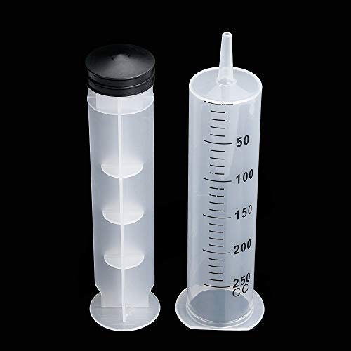 5pcs 250ml Large Syringe with Cap, Individually Sterile Sealed Plastic Syringes with Measurement for Your Scientific Labs, Measuring Liquids, Feed Pets, Oil or Glue Applicator - size: 250 ml