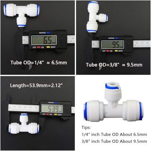 3/8" to 1/4" to 3/8" Push-Fit Tee, 5 Pcs | Plastic push-to-connect fitting for RO water filtration, pre-purifier, refrigerator & coffee maker. - style: 3/8" to 1/4" to 3/8" Push-to-Connect Tee Reducer