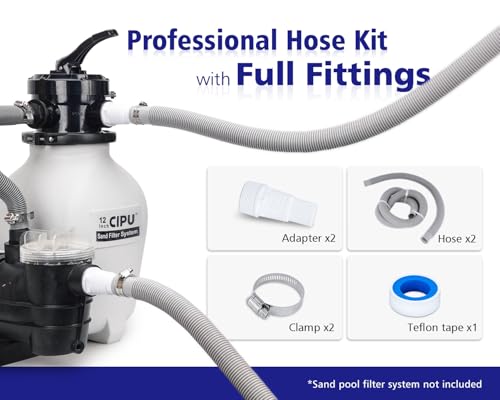CIPU Pool Hose Kit 1-1/2 Inch, Above Ground Pool Filter Hose Replacement Set with 6 ft & 3 ft Hoses, 2 White Adapters, 2 Clamps and PTFE Tape for Sand Filter Pool Pump - color: White Adapters