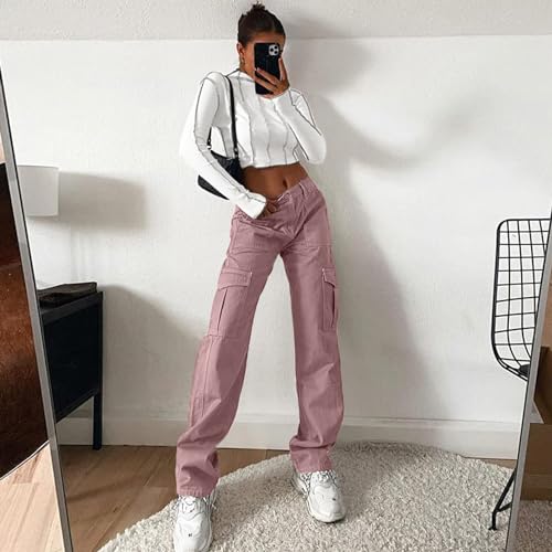 Lepunuo Cargo Pants for Women High Waisted Casual Pants Baggy Stretchy Wide Leg Y2K Streetwear with 6 Pockets - color: Purple Gray, size: XX-Large