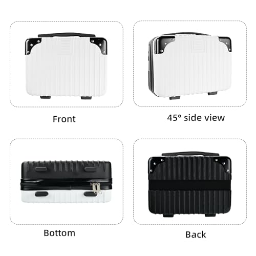 14inch Hard Shell Cosmetic Organizer Travel Train Hand Luggage Small Portable Carrying Suitcase Makeup Case Bag for Women Toiletry - color: BLACK/WHITE