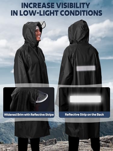 ANYOO Waterproof Raincoat Men Women Packable Hooded Reflective Pockets | Adjustable drawstrings & cuffs for windproof fit，breathable material, non-sticky comfort for all-day wear - color: R Black