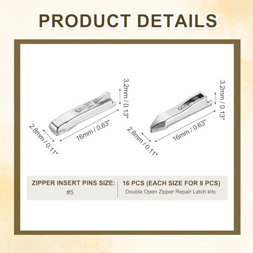 uxcell 8Set Double Open Zipper Repair Latch Kits, #5 Copper Insert Pins Zipper Stopper for Bags Coats Jackets Zippers Repairing Replacement, Silver - color: Silver, size: #5