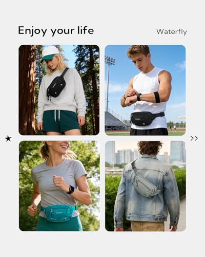 WATERFLY Small RFID Fanny Pack: 1.5L Waist Bag 12" Extender Belt for Hiking - color: Peacock Blue