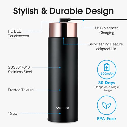 VSITOO S1 Lite 15oz Insulated Stainless Steel Self-Cleaning Water Bottle - color: Black, size: 15 Ounces