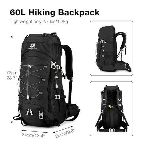 60L Camping Backpack, Large Backpacking Backpack for Hiking, Black | with Rain Cover, Waterproof, for Men & Women, Lightweight, Large & Long, Rucksack Pack for Climbing Touring Travel Camping - color: Black