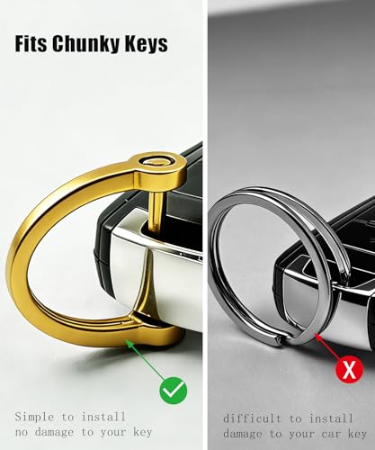 Metal Key Chain Carabiner Clip with Key Ring and D Ring | Heavy duty build, full accessory packs, quick release, multi purpose hook, belt loop holder, separate home and car fob sets - color: 3 Pcs Gold