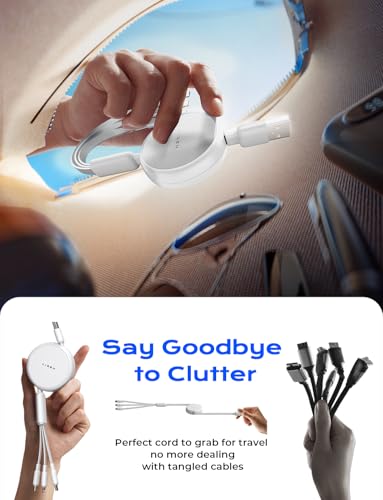 LISEN Multi Charging Cable, 3 in 1 Charging Cable, Retractable Car Charger with Type C/L/Micro USB Ports for iPhone 16 15 14 Pro Max/Samsung Galaxy S25/PS/Kindle, Multi Chargers for All Devices, White - color: White, size: 3.7FT
