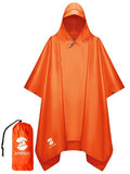 SaphiRose Hooded Rain Poncho Waterproof Raincoat Jacket for Men Women Adults - color: Orange