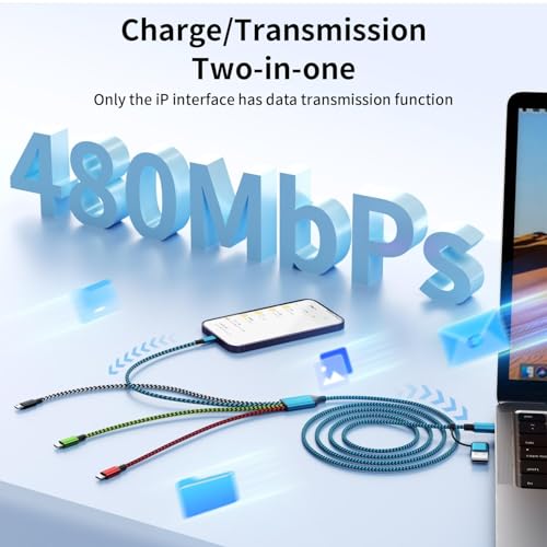 4 in 2 Multi Charging Cable, USBA/C Universal Charging Cords 1 Pack 5FT | Dual Type C Port Phone Charger Cord for Multiple Devices, Travel Charger for iPhone 17-8/Galaxy/Tablets/PS Home,Office,Car - color: Red&Green&Blue&White