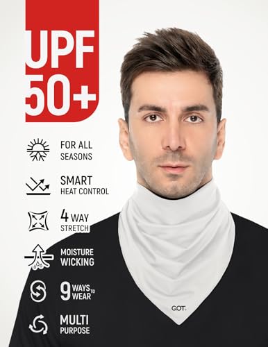 UPF 50+ Cooling Bandana for Men & Women - UV Sun Protection Neck Scarf - color: White