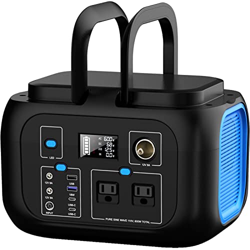 ENOFLO Portable Power Station 600W, 296Wh Lithium Battery Backup - color: Blue-Black