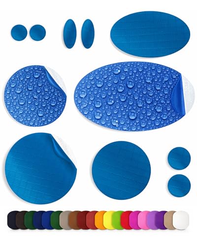 Stick-On Repair Patches for Down Jackets, Tents, 11 Pcs, Blue | 30+ colors, self-adhesive nylon polyester, tear-cold-heat resistant, fix puffer coats, sleeping bags, pvc, no sewing - color: Blue