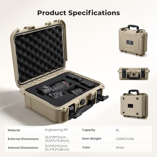 K&F CONCEPT Waterproof Hard Case, IP67 Protective Case with Pre-Scored Foam - color: Khaki