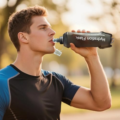 2 Pack 500ml Soft Flask, Shrink As You Drink Collapsible Water Bottles for Running Vest & Hydration Pack, BPA-Free Leak-Proof TPU Folding Bottle for Hiking Cycling Climbing Jogging-Grey - color: Grey