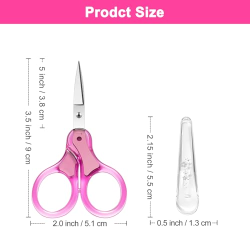 Zicolu 3.5" Small Craft Scissors all Purpose, Straight and Curved Fine Tips for Yarn Fabric Cutting, Mini Scissors with Protective Cover for Sewing, Embroidery, Crochet, Red+Purple, Transparent handle - color: Red+purple(2pcs/Curved+straight Tip)