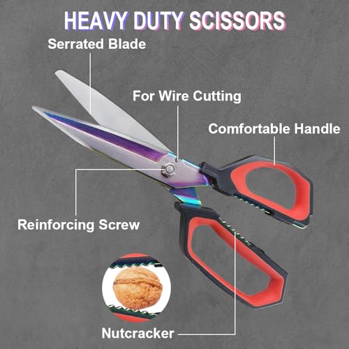 9.5" Multipurpose Heavy Duty Scissors, Titanium Coating Forged Scissors, Comfort Grip, Industrial Shears for Carpet, Wire, Leather, Fabric,Cardboard - color: Titanium-coated