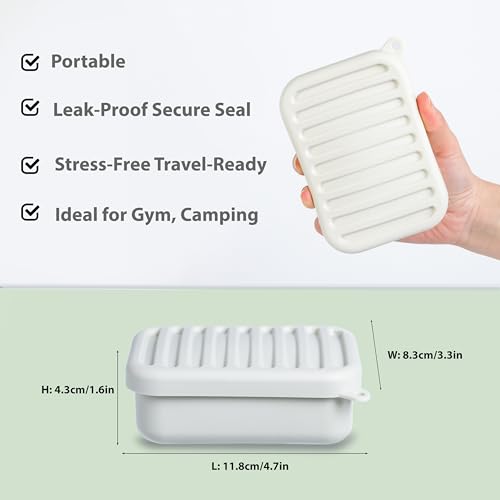 2PC Portable Leakproof Travel Soap Case, Silicone Travel Soap Case, Compact Soap Holder with Drainage Layer, Travel Soap Holder for Camping, Gym, Outdoor (Light-Purple&Rice-White) - color: Light-purple&rice-white