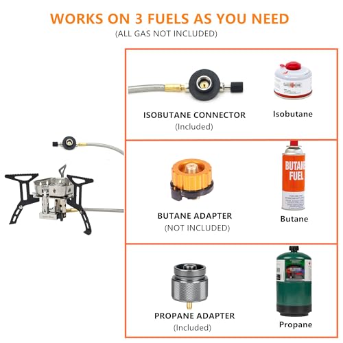 ONLYFIRE OUTDOOR LIVING Portable Camping Stove with 1LB Propane Gas Adapter | Backpacking Stove Piezo Ignition, Mini Camp Stoves with Carry Bag for Outdoor Cooking Picnic Hiking Emergency, 6800W, GS334 - color: Black 6800W