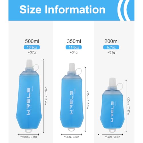 WRELS 200ml/350ml/500ml Collapsible Soft Flask,BPA Free Folding Soft Water Bottle with Hanging Ring,Lightweight TPU Hydration Flask for Running Marathon Cycling Hiking(350ml-2 Packs) - color: Blue-350ml*2