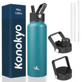 Konokyo 40 oz Insulated Stainless Steel Water Bottle with Straw Lid - color: Light Blue, size: 40 Ounces