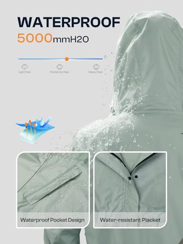 SaphiRose Women's Lightweight Long Rain Jacket Packable Raincoat Hooded Outdoor Trench Coats - color: Light Green, size: Medium