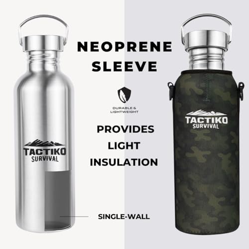 Tactiko Stainless Steel Wide Mouth Water Bottle | Single Wall Boil-Safe - color: Camo, size: 25 oz/750 ml