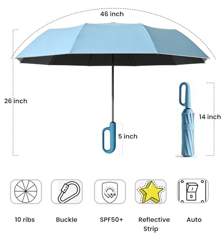 MRTLLOA Compact Travel Umbrella, 10 Ribs Windproof UV Protection - color: UV Blue