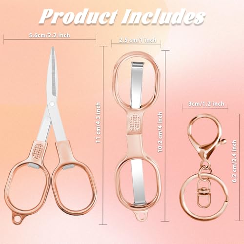 2 PCS Stainless Steel Mini Folding Scissors, Safety Pocket-Sized Multipurpose Scissors with Keychains for Travel, Home, Office, Crafts, Sewing & Nurse Accessories (Rose Gold) - color: Rose Gold