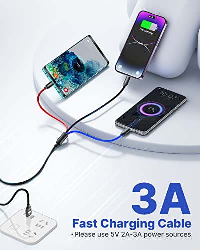 Aioneus Multi Charging Cable, Nylon Braided 3 in 1 Charging Cord Multi USB Cable Fast Charging Cord with Type-C, Micro USB and IPh Port, Compatible with Most Phones & iPads - color: Black, size: 3 in 1 4FT 2PACK