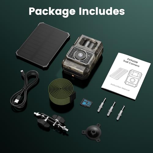 MAXDONE Solar WiFi Trail Camera, 4K 64MP Bluetooth Night Vision Game Camera | Solar Trail Camera for Deer Hunting Wildlife, WiFi Bluetooth game cameras with night vision motion activated IP66 waterproof - size: PH960W-1