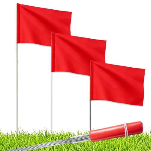 Red Marking Flags 25 Pack Yard Flags for Markers Sprinkler,Dog Training,Survey,Lawn,Plants,Garden Flag Markers Dog Training,Garden,Boundary, Fence Flags,Landscaping,Writable & Bright - color: Red