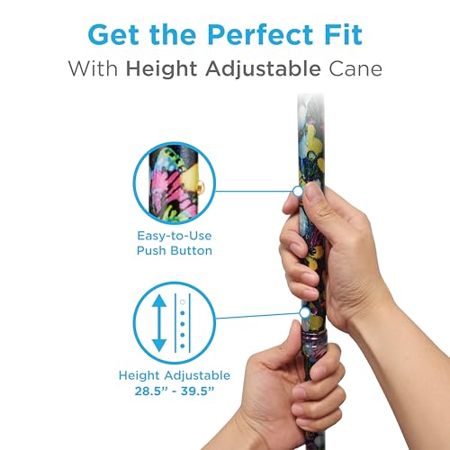 NOVA Offset Quad Cane for Seniors - Adjustable Walking Cane with Wrist Strap, Foam Handle, Anti-Rattle Lock - Lightweight Mobility Aid for Men and Women - Butterflies - color: Butterfly