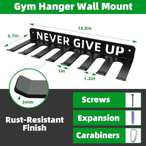 Home Gym Accessories Organization Storage Rack Equipment For Home 8 Hook Wall Hanger Display Gear Barbells Resistance Bands Jump Ropes Lifting Belt Hanger Accessories Hardware Included - color: Never