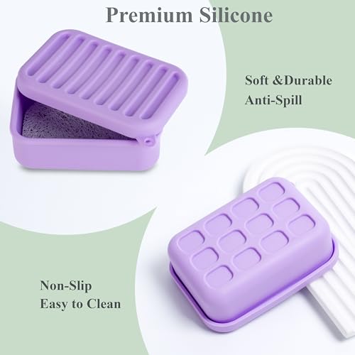 Portable Leakproof Travel Soap Case, Silicone Travel Soap Case, Compact Soap Holder with Drainage Layer, Travel Soap Holder for Camping, Gym, Outdoor (Light-Purple) - color: Light-purple
