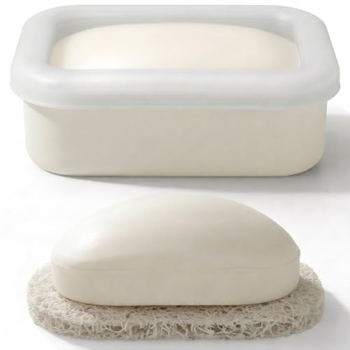 AIMAIAIMAI Compact Leakproof Travel Soap Case, Shatterproof Silicone Travel Soap Container with Draining Pad, Great for Outdoor, Camping, Gym (Off-White) - color: Off-white