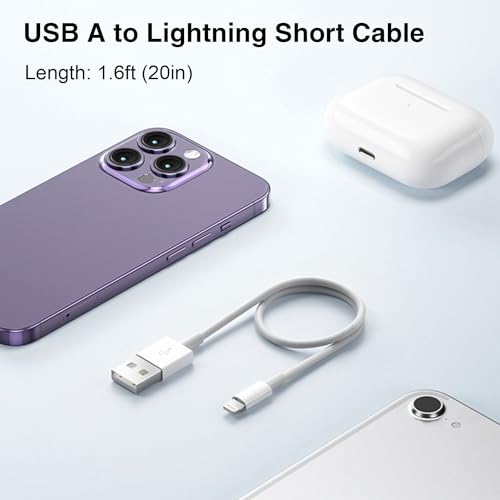 Short CarPlay Lightning Cable, 20 inch USB A to Lightning Cable for Apple iPhone 14, 14 Plus, 14 Pro Max, 13, SE 2nd/12/11/Xs/XR/8/7, iPad Air 4/5/ 6/7/8, Mini 2/3/4/5 Charger Cord, Car Charging Cable - color: White, size: 1.5FT, style: USB A to Lightning