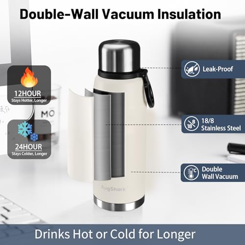 20oz Vacuum Insulated Stainless Steel Thermoses with Foldable Handle & Leakproof Lid, Slim Travel Coffee Cup for Hot/Cold Drinks, Fits Car Cup Holders - color: White-20oz