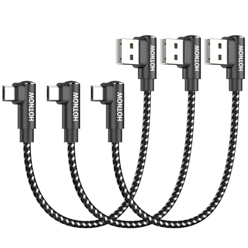 Short Right Angle USB A to Micro USB 90 Degree Cable 0.5FT 3Pack | 90°angled short 6inch braided micro usb 2.1A fast charging for Galaxy S7 S6 S5 power banks & Android Micro Connector - size: 0.5FT