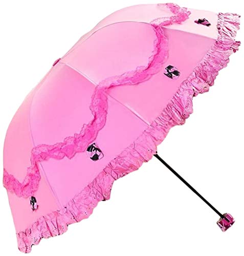 Honeystore Princess Lace Ultraviolet-Proof Folding Umbrella Anti-uv Dome Parasol - color: Fuchsia