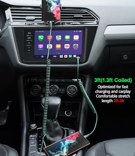 USB to USB C Cable Fast Charging 66W, 2Pack 3ft Coiled USB A to USB C Cable | for Car, iPhone USB C Cable Type C Charging for iPhone 17/16/15 Pro Max/Samsung Galaxy S20 S10 and More USB C Devices-Green - color: Green, size: 3FT, style: USB A to USB C